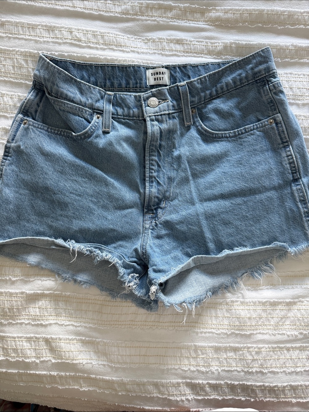 Sunday Best Light Blue Frayed Denim Cutoff Shorts
